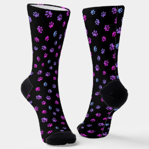 Calcetines Estampado de huellas de patas rosa púrpura azul Ne