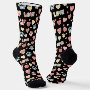 Calcetines Estampado de huellas de patas y corazones pastel "