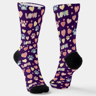 Calcetines Estampado de huellas de patas y corazones pastel "