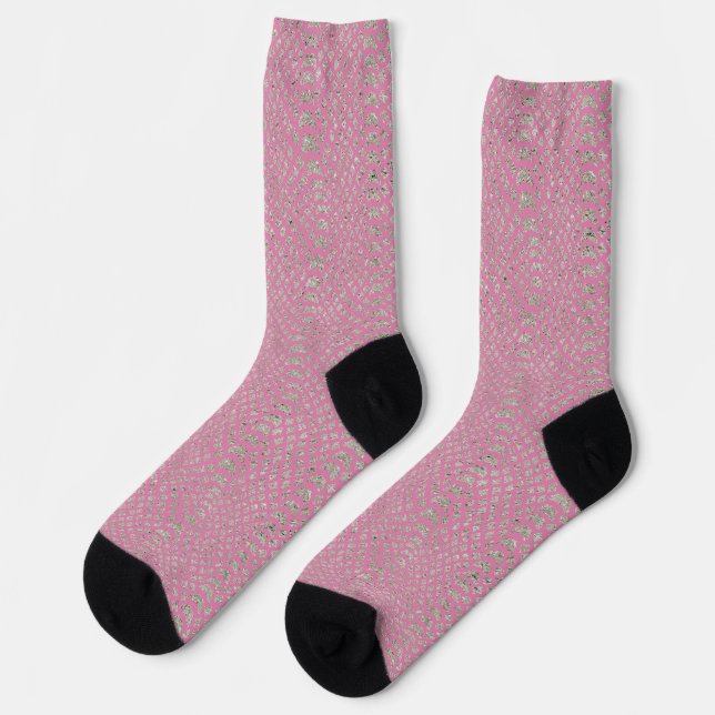 Calcetines Estampado de serpiente plateada rosa (Izquierda)