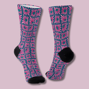 Calcetines Estampado floral retro en rosa con bloque de marga