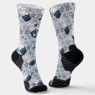 Calcetines estampado integral bolsillo azul jeans y gata