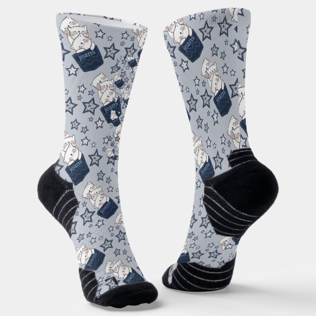 Calcetines  estampado integral bolsillo azul jeans y gata (Angular)