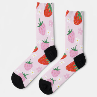 Calcetines Estética de fresa dibujada a mano con patrón conti