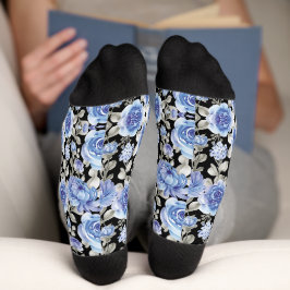 Calcetines Estilo azul patrón de impresión floral en negro