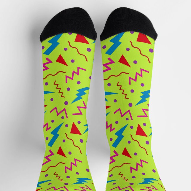 Calcetines Estilo geométrico Memphis de los 80 y 90 amarillo  (Arriba)