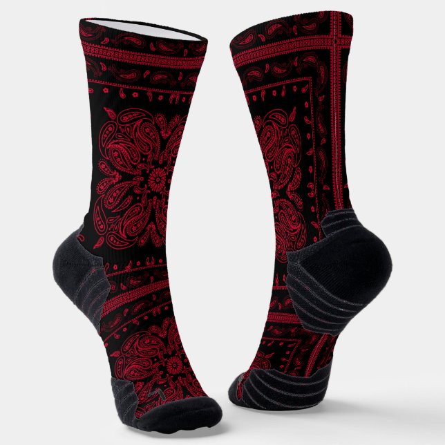 Calcetines Estilo malvado negro y rojo paisley (Angular)
