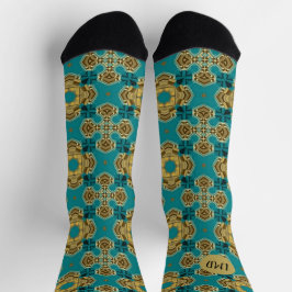 Calcetines Estilo patrón de azulejo marroquí azul verde