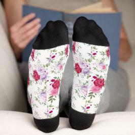 Calcetines Estilo retro chic de primavera patrón floral rojo