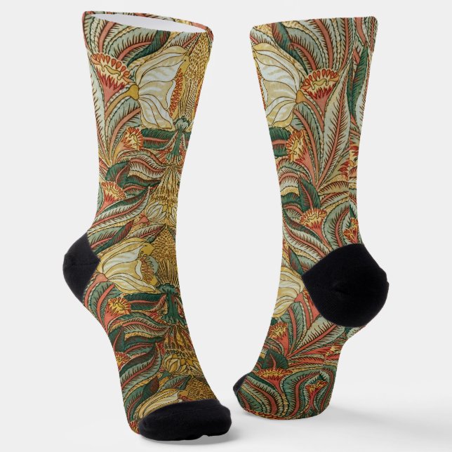 Calcetines Estilo William Morris Rosa Verde Botánico (Angular)