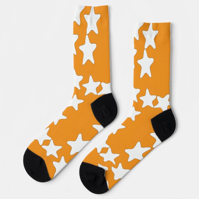 Calcetines Estrellas Blancas Sobre Naranja  (Izquierda)