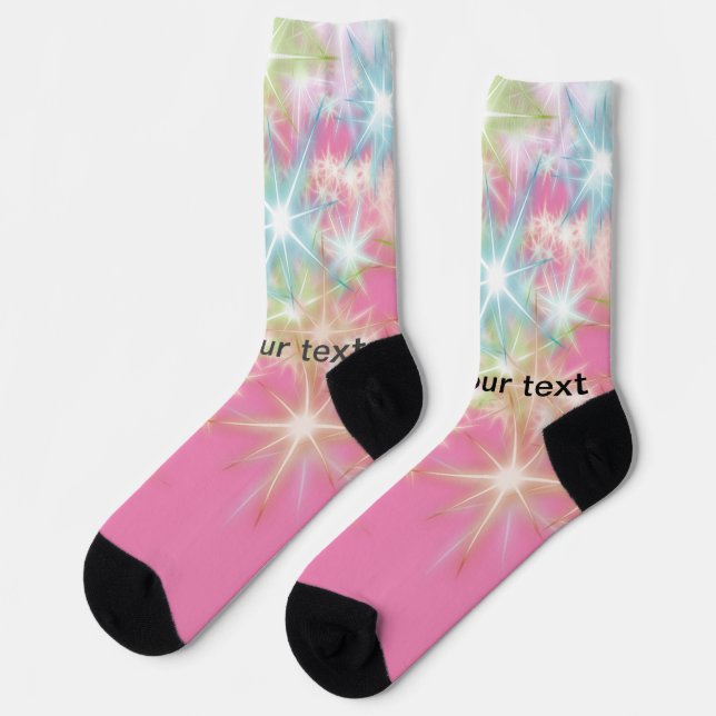 Calcetines Estrellas brillantes rosas simples añaden tu texto (Izquierda)
