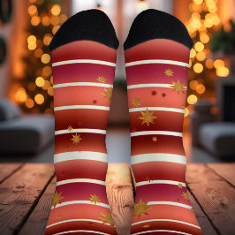 Calcetines Estrellas con rayas de oro Rosa de Borgoña
