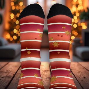 Calcetines Estrellas con rayas de oro Rosa de Borgoña