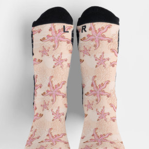 Calcetines Estrellas de mar y coral patrón pastel rosa