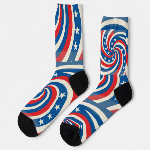 Calcetines Estrellas Patrióticas Giratorias y Franjas Negrita