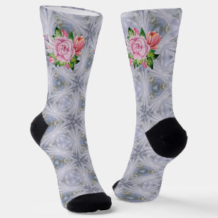 Calcetines Estrellas Plateadas Y Rosas Rosadas