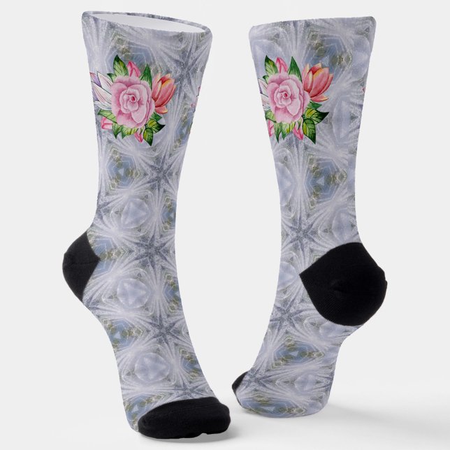 Calcetines Estrellas Plateadas Y Rosas Rosadas (Subido por el creador)