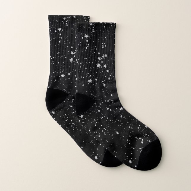 Calcetines Estrellas purpurinas2 - Negro plateado (Par)