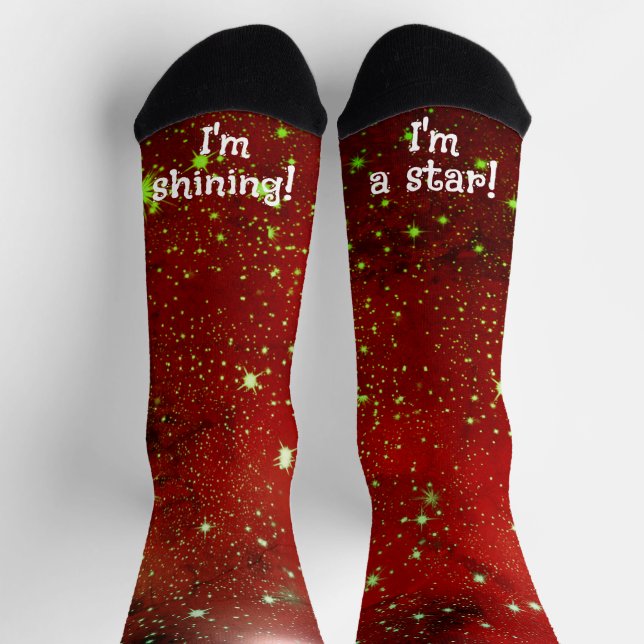 Calcetines Estrellas Rojas Brillantes de Navidad Cheer Cósmic (Arriba)