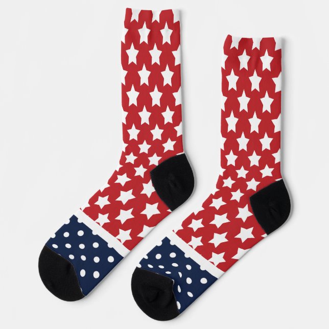Calcetines Estrellas y puntos de polka rojo azul blanco (Izquierda)