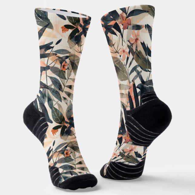 Calcetines Extravagancia de hojas tropicales (Angular)