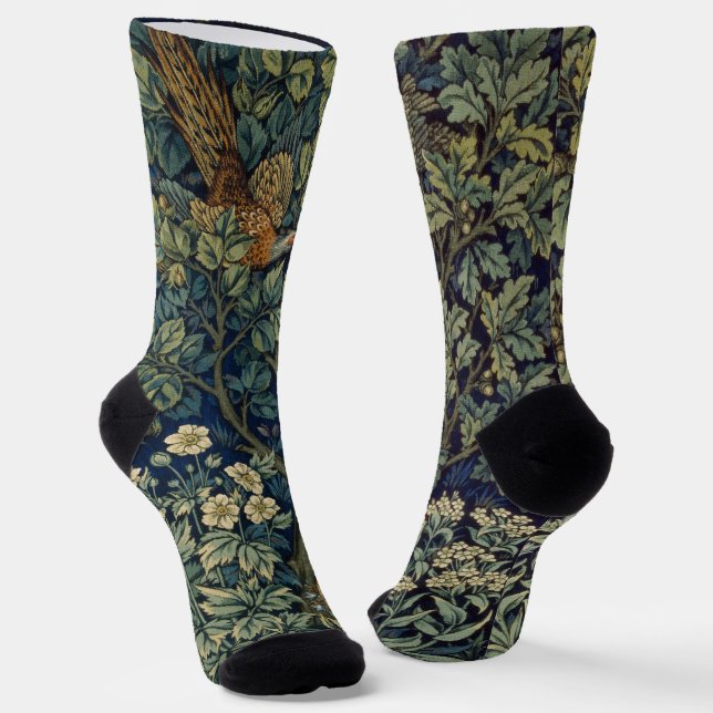 Calcetines Faisán pájaro árbol bosque William Morris (Angular)
