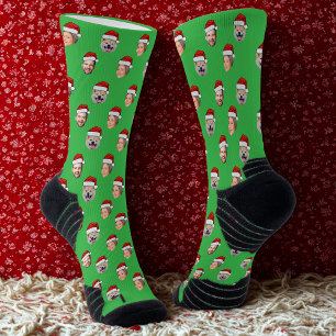 Calcetines Familia personalizado Santa Hat Face 3 fotos Navid