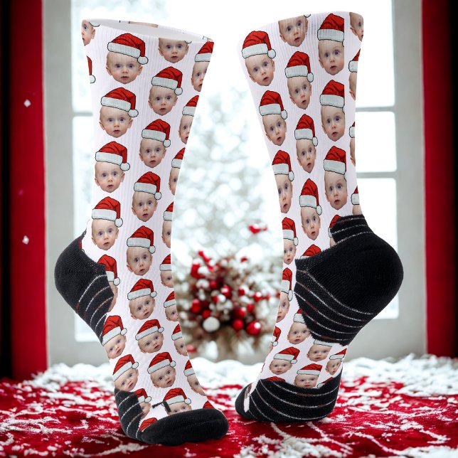Calcetines Famoso Personalizado Face Photo Santa Head Navidad (Subido por el creador)
