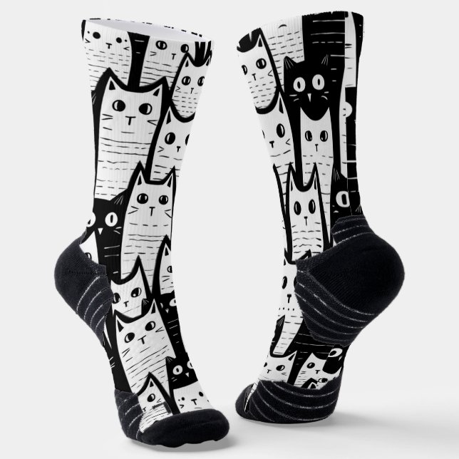 Calcetines Fancy felino: zócalos con patrones de gato negros  (Angular)