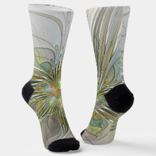 Calcetines Fantasía floral arte fractal moderno flor con oro