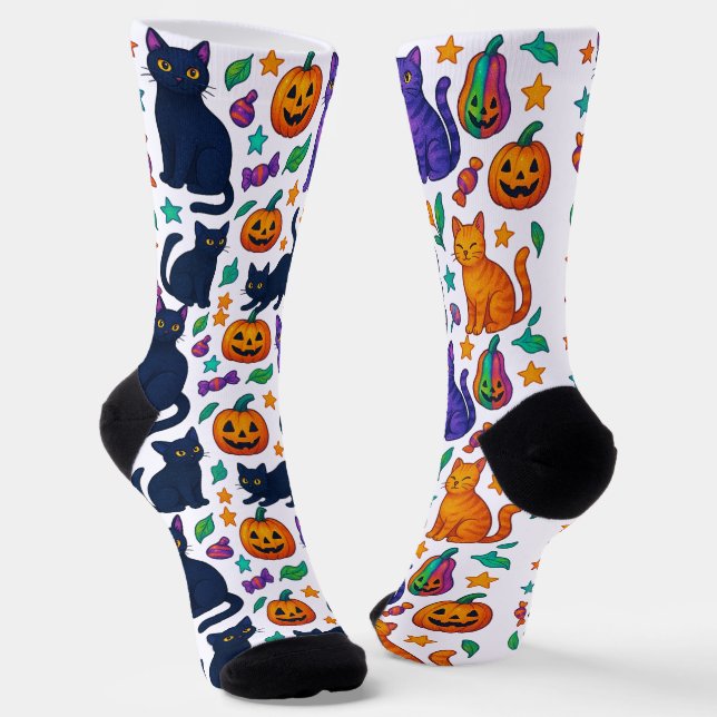 Calcetines Fantasmas de gatos y calabazas de calabaza de Hall (Angular)