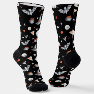 Calcetines Fantasmas de Naranja negro con murciélagos ilustra