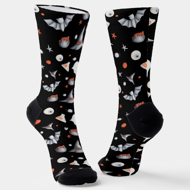 Calcetines Fantasmas de Naranja negro con murciélagos ilustra (Angular)