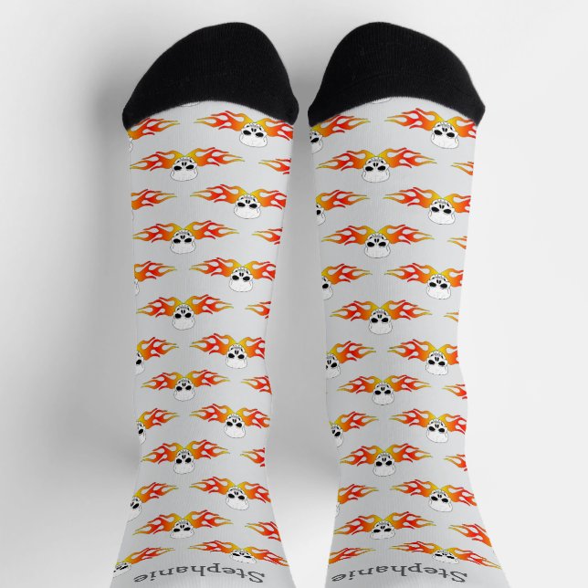 Calcetines Fantasy Art Skull And Flames Design Personalised (Arriba)