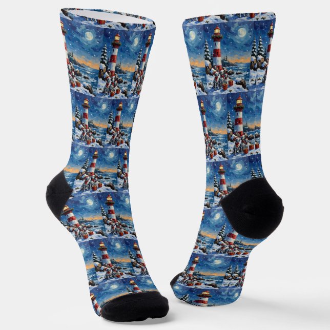 Calcetines Faro de Navidad Dálmata Feriado (Angular)