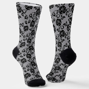 Calcetines Faux Black Lace Fishnet Socks romántico