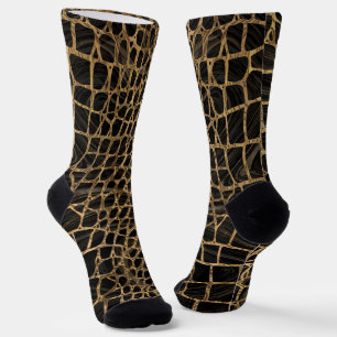 Calcetines Faux Crocodile Black Liquid Marble and gold