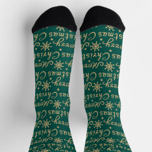 Calcetines Faux Gold y Green Merry Christmas Letters