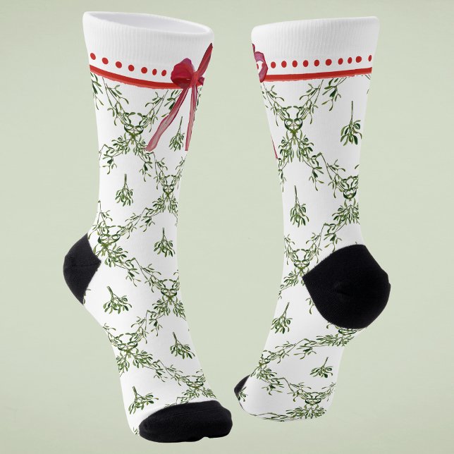 Calcetines Felices Fiestas Navidades Mistletoe Red Bow Person (Subido por el creador)