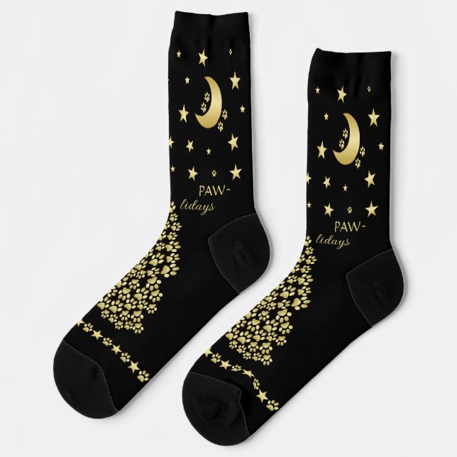 Calcetines Felices Pawlidays, árbol de navidad Gold brillante (Izquierda)