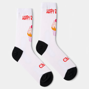 Calcetines Felices tartas de cumpleaños personalizadas con no