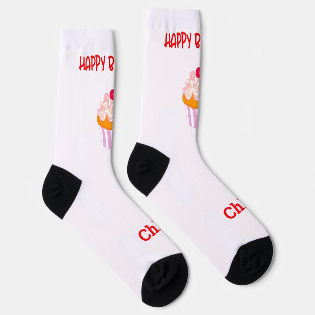 Calcetines Felices tartas de cumpleaños personalizadas con no (Derecha)