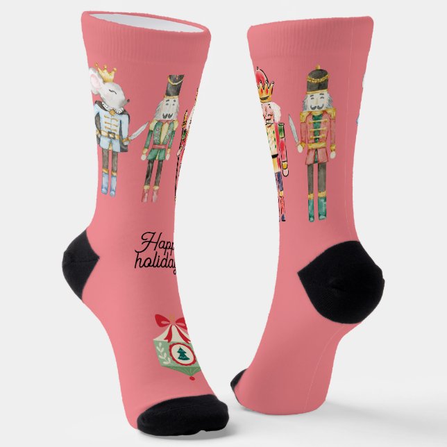 Calcetines Felices vacaciones Bonito Nutcracker Xmas Rosa (Angular)
