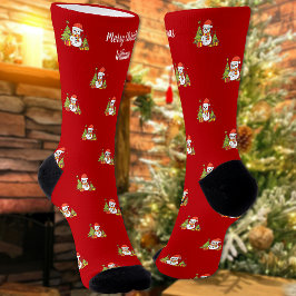 Calcetines Feliz Árbol de Navidad Cute Snowman personalizado