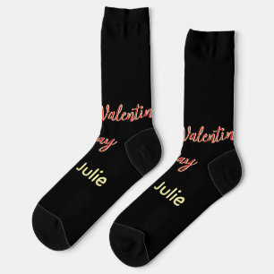 Calcetines Feliz día de San Valentín rojo negro de nombre ele