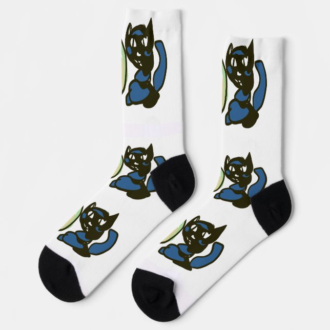 Calcetines Feliz gato negro de Jack o Lantern verde (Izquierda)
