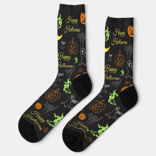 Calcetines Feliz Halloween Patrón Espeluznante Negro