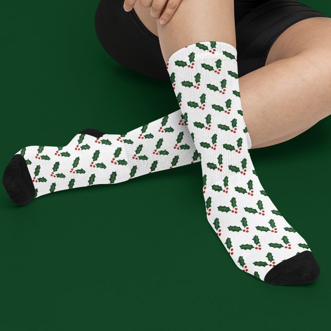Calcetines Feliz Holly Days Festividad Patrón Holly (Cute and festive socks for the "holly days"!)