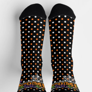 Calcetines Feliz Naranja de Halloween Black Cute Polka Dots